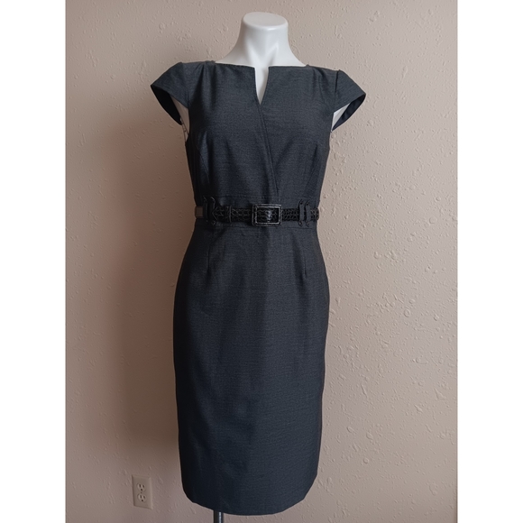 Tahari Box Pleat Dress With Cap Sleeves Black/White